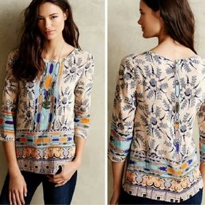 Anthropologie Maeve Silk Printed Blouse Sz 0 Loose Fit NWOT